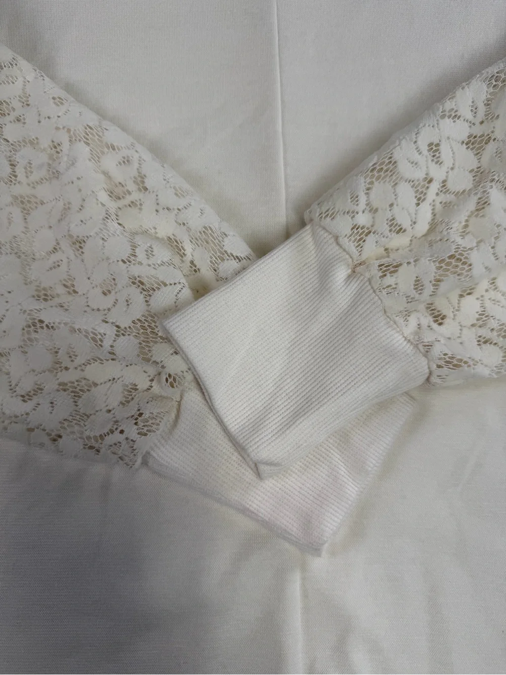 LOFT Cream Lace-Inset Long Sleeve Top - Elevated Style -Medium